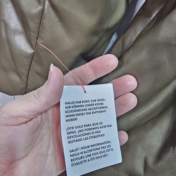 NWOT ASOS Design Women's Leather Look Longline Puffer Dark Olive Green Size 14 - Picture 5 of 8